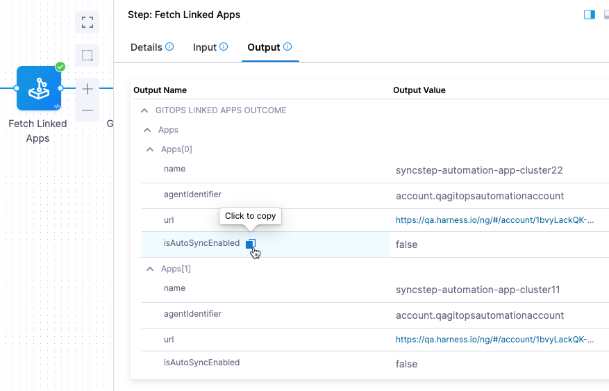 Fetch Linked Apps step output