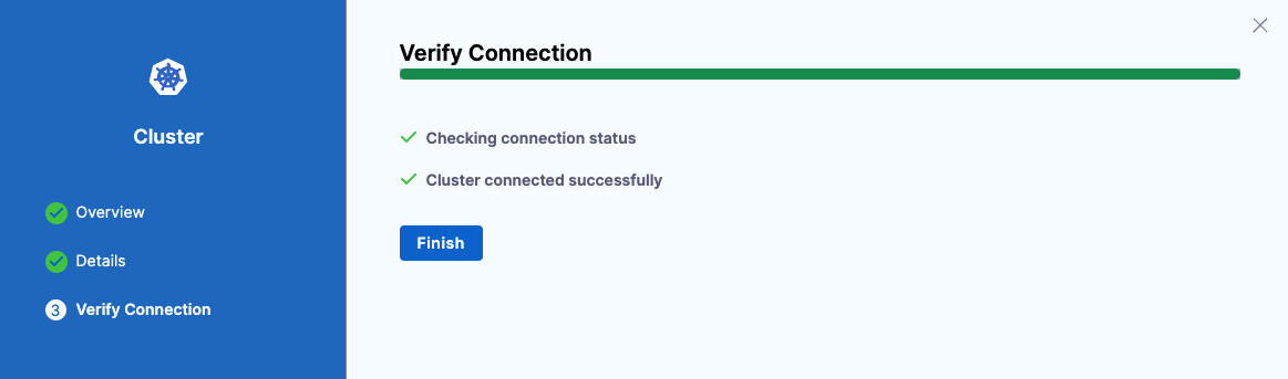 Screenshot showing the cluster connection validation success message