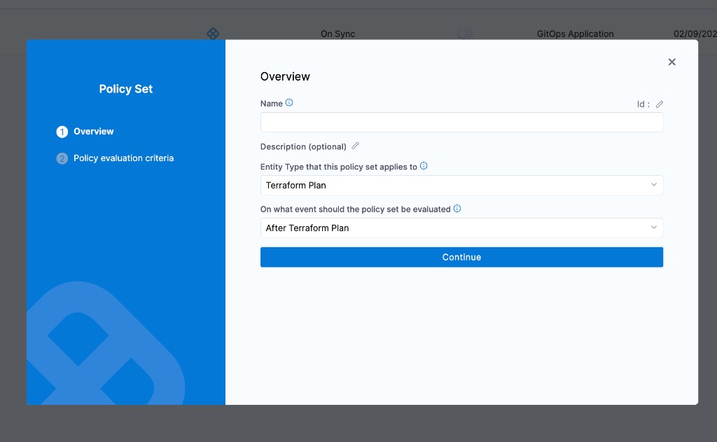 Terraform Plan policy set — entity type and event
